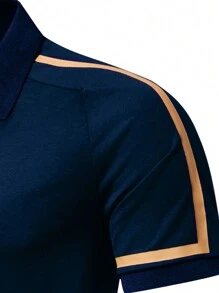 Calvornis Men's Shoulder Strap Short Sleeve Polo Shirt - Navy Blue - View 5