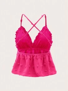 Soleia Top De Tirantes Cruzados En La Espalda Para Mujeres Con Dobladillo De Volantes - Rosa Fucsia - Ver 2