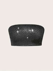 EgrlEra Bộ đồ không dây đính đá và váy cạp cao cho nữ trang phục câu lạc bộ Y2K Outfit - màu đen - Xem 3