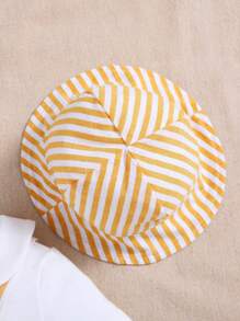 SHEIN Bộ đồ sơ sinh cho bé trai - Quần yếm kẻ sọc chữ cái, áo tay ngắn cổ Peter Pan và mũ - Màu vàng - Xem 5