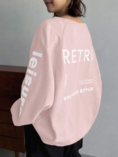 FRIFUL 女士字母印花袋鼠口袋长袖运动衫复古 987005421 工作与生活平衡保持微笑复古风格，长袖上衣