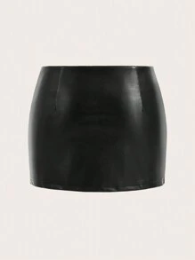SHEIN ICON Minifalda negra de PU con cierre diagonal y detalles de cinturón en estilo Y2K