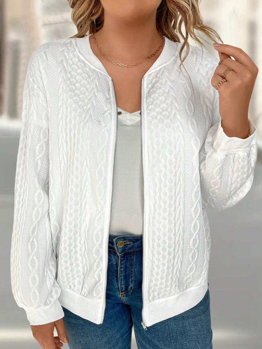 SHEIN LUNE Kích thước lớn Xoắn Dệt kim Chất vải Áo khoác - trắng - Xem 1