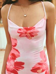 SHEIN WYWH Women's Casual Floral Print Draped Neck Backless Tank Long Dress, Suitable For Vacation - Multicolor - View 4