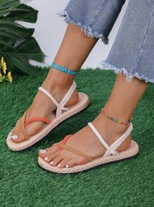 Modieuze dames outdoor teenslippersandalen, beige voor de zomer