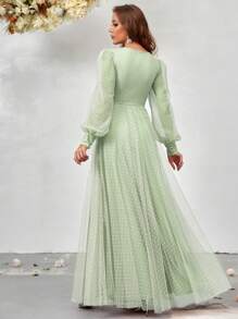 SHEIN Belle Women's V-Neck Lantern Sleeve Mesh Bridesmaid Dress