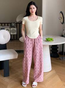 DAZY 女士时尚甜美舒适家居服套装睡衣 - 黃色 - 查看 5