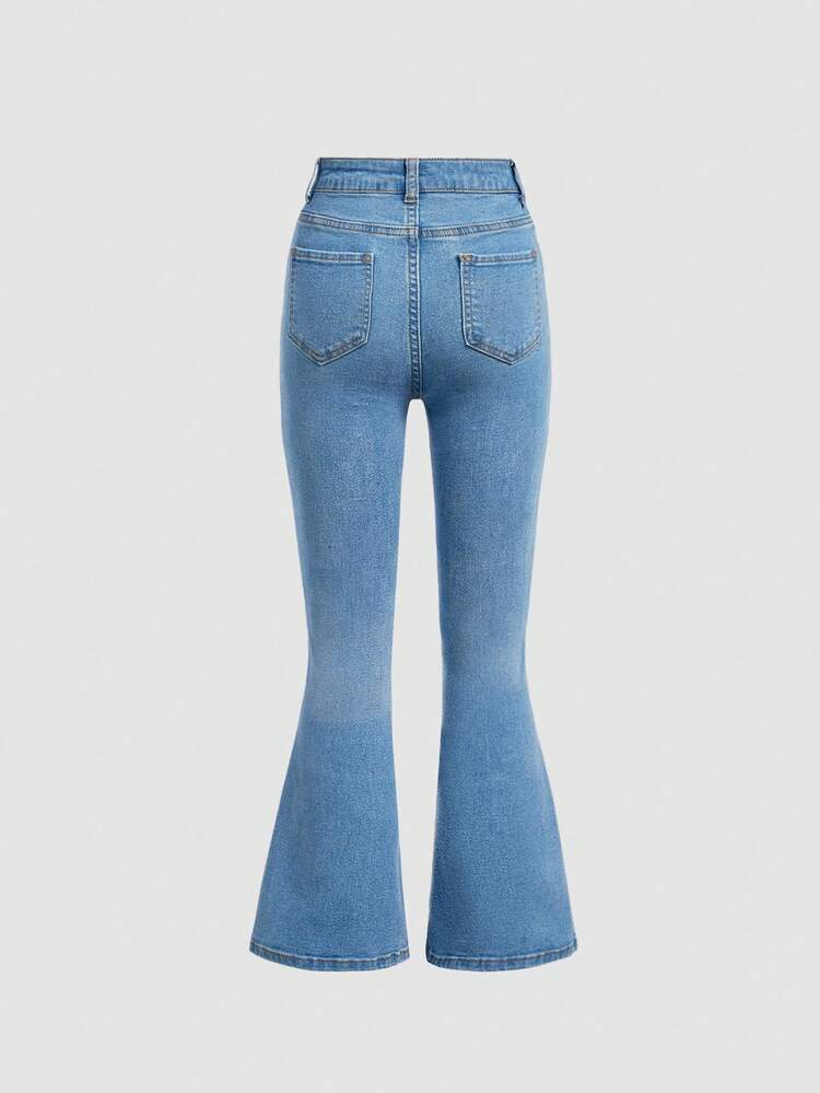 Tween Girl Y2K Spring Summer Boho Butterfly Print Slant Pocket Denim Flare Leg Jeans, Summer