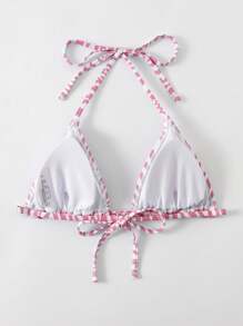 SHEIN Swim Zebra Stripe Print Halter Neck Bikini Top For Swimming, Vacation, Summer Beach - Pink - View 2