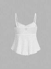 SHEIN MOD 褶皺胸前,弧形搖擺邊緣,後插紋羅紋背心上衣 - 白色 - 查看 2