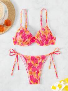 SHEIN Swim 夏季沙灘上染色系帶領口比基尼套裝 - 彩色 - 查看 4