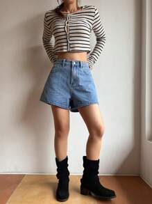 DAZY Solid Color Wide Leg Women's Denim Shorts