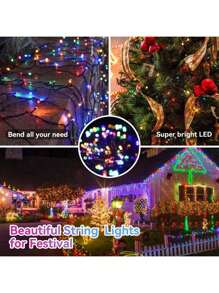 1串户外LED灯串，33英尺/100颗LED灯珠，电池供电，带遥控器，8种模式，6小时亮/18小时灭，防水，适用于圣诞树、花园、派对、节日、家居装饰、生日礼物（多色）