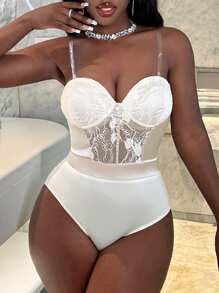 Slaydiva Zomer Valentijnsdag Tube BH Verpakt Borst Cup Kant Gesplitst Satijn Wit Abrikoos Kleur Strakke Damesbodysuit