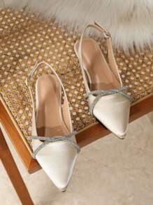 女式法式楔型跟尖頭涼鞋，適用於夏季，搭配洋裝展現溫柔且時尚的風格 - 銀色 - 查看 4