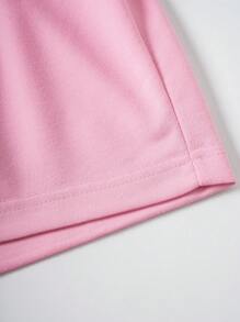 SHEIN EZwear 女性加大碼寬鬆粉色雕塑印花短褲 - 粉色 - 查看 4