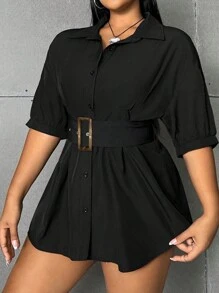 Flirla Kích thước lớn Của phụ nữ Single-breasted Ngắn tay Giải trí Làm việc Áo sơ mi - màu đen - Xem 7