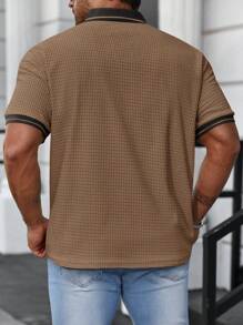 Manfinity Homme Camisa Polo Para Hombre De Talla Grande Con Bloques De Color Y Calados - Caqui - Ver 2