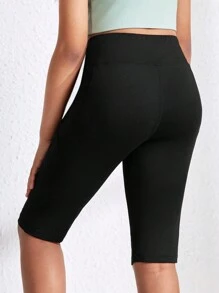 SHEIN Shorts Deportivos Simples Y Ajustados Para Niñas Preadolescentes - Negro - Ver 2
