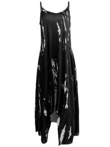 INAWLY 大码女式时尚黑白拼色不对称下摆吊带连衣裙 - 黑色 - 查看 3