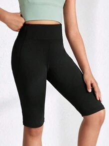 SHEIN Shorts Deportivos Simples Y Ajustados Para Niñas Preadolescentes - Negro - Ver 1