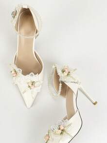 女士指尖細高跟涼鞋,歐美風格,百搭款式,流行時尚,適用於商務派對和婚禮 - 白色 - 查看 3