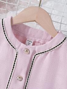 SHEIN Young Girl's Elegant Ladylike Pleated Button-Front Midi Dress, Suitable For Daily Wear, Festivals, Parties And Holidays, Summer - Pink - View 6