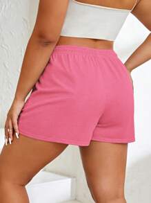 INAWLY Women's Plus Size Drawstring Waist Letter Printed Shorts - Hot Pink - View 2