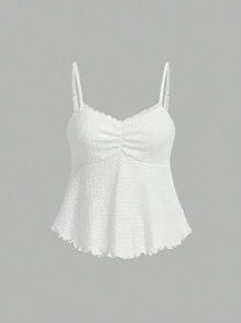 SHEIN MOD 褶皺胸前,弧形搖擺邊緣,後插紋羅紋背心上衣 - 白色 - 查看 1