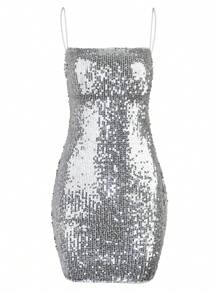 Strappy Sequin Mini Dress - Silver - View 7
