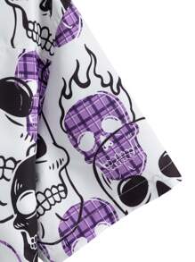 ROMWE MEN Grunge Punk Camisa Para Hombres Con Botones Con Estampado De Cráneo Sin Camiseta Interior