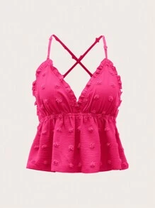 Soleia Top De Tirantes Cruzados En La Espalda Para Mujeres Con Dobladillo De Volantes - Rosa Fucsia - Ver 1