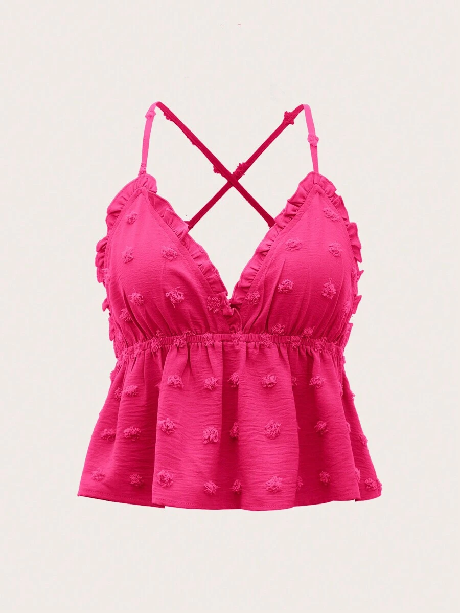 Soleia Top De Tirantes Cruzados En La Espalda Para Mujeres Con Dobladillo De Volantes - Rosa Fucsia - Ver 1