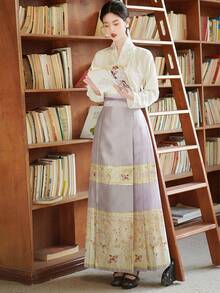 Chinese Style Improved Hanfu Inspired Floral Brocade Embroidered Wrap Skirt - Mauve Purple - View 8