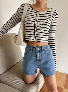 DAZY Solid Color Wide Leg Women's Denim Shorts