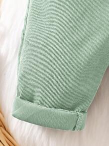 SHEIN Vintaside Kids Em bé Con trai Vải to sợi Quần yếm Với Đập nhẹ - màu xanh lá - Xem 6