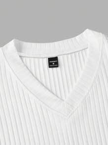 EGENSIO Áo thun nam cổ chữ V tay dài trơn họa tiết gân, dùng khi tập luyện, mặc cùng bạn bè, mùa thu - trắng - Xem 5