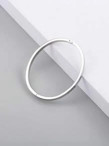 不鏽鋼休閒橢圓扣手鐲,拋光表面,適合女性 - 銀色 - 查看 3