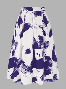 Maweii 大碼顏色拼接褶皺寬鬆休閒裙 - 藍色 - 查看 1