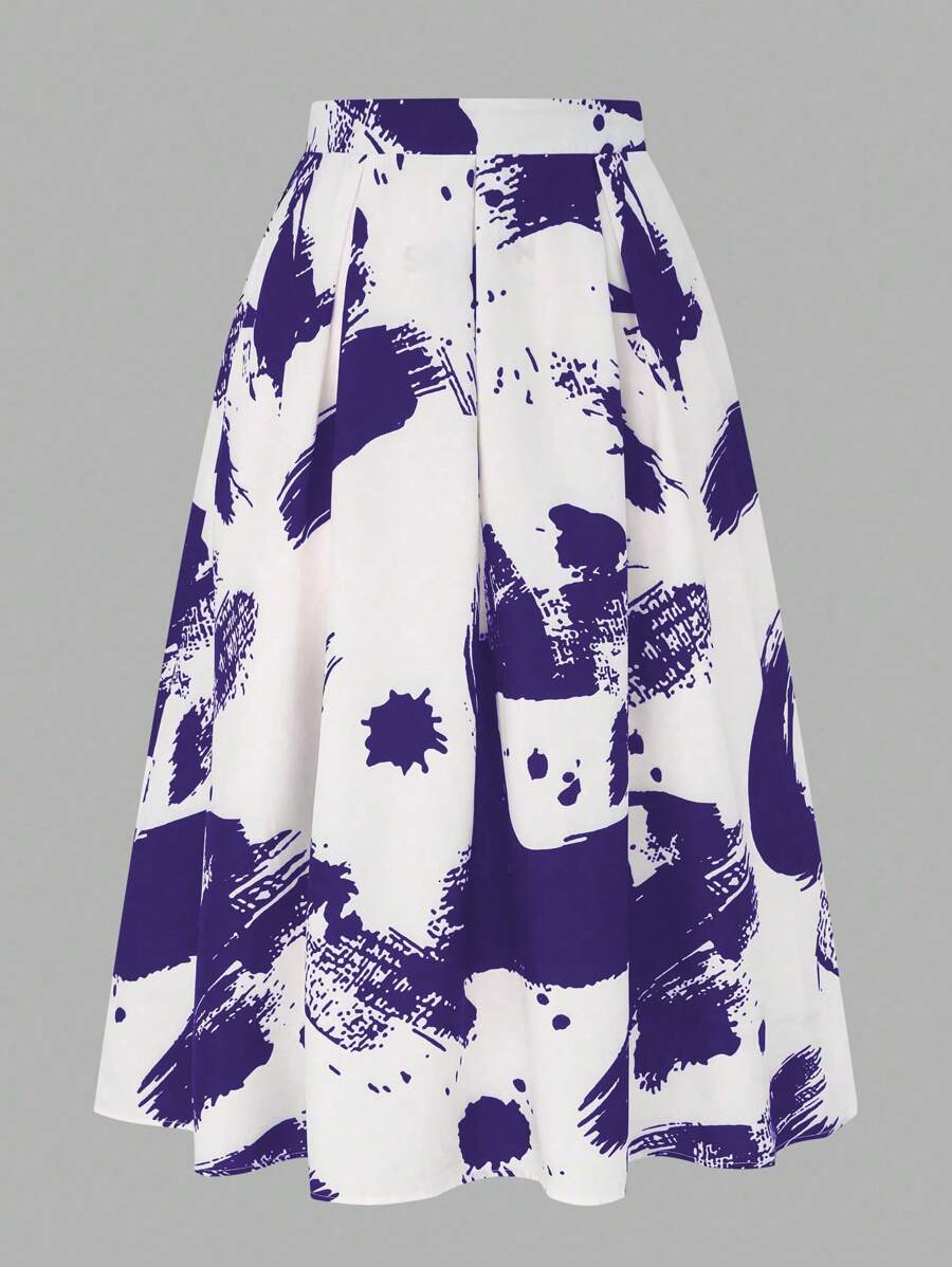 Maweii 大碼顏色拼接褶皺寬鬆休閒裙 - 藍色 - 查看 1