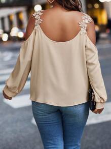 Celure Hơn Đèn treo tường Vai lạnh Tay áo lồng đèn Áo sơ mi - Màu be - Xem 2