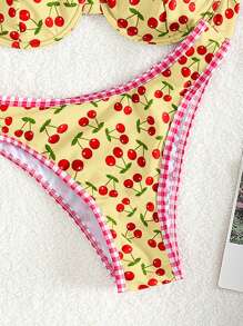 SHEIN Swim Ladies' Two-Piece Cherry Print Bikini Set For Summer Beach Vacations, Bikini Set Outfit Bathing Suit - Multicolor - View 4