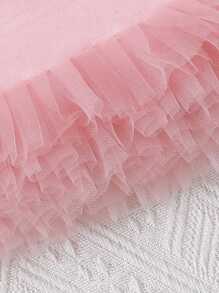 Baby Girl Floral Printed Mesh Contrast Top And Pants Set - Beige - View 4