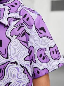 SHEIN Chàng trai trẻ Hoạt hình In Áo sơ mi , Đẹp trai Và Hợp thời - Màu tím - Xem 3