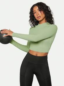 SHEIN BASICS Ribbed Knit Crop Tee - Mint Green - View 3