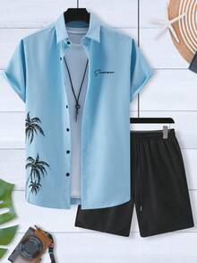 Manfinity RSRT Nam Cây cọ & In thư Ngắn tay Áo sơ mi Và Bộ quần short - Nhiều màu - Xem 4