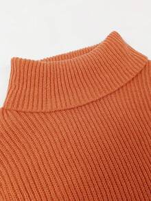 Women Loose High Neck Sweater, Casual Formal Ribbed Knit Button Up Long Sleeve Pullover Top - Orange - View 6