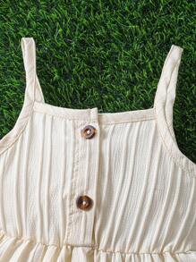 Vestido De Niña Sin Tirantes Y Con Pliegues En Color Sólido - Albaricoque - Ver 5