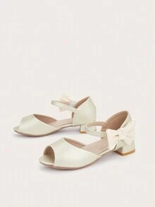 青少年高粗跟舒適防滑金色蝴蝶結表演鞋派對涼鞋 - 金色 - 查看 2