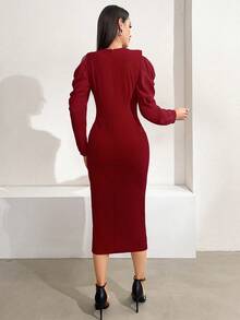 Modelyn Vestido sólido de mujer con botones delanteros para el Año Nuevo, atuendo de mujer maxi - Rojo - Ver 2